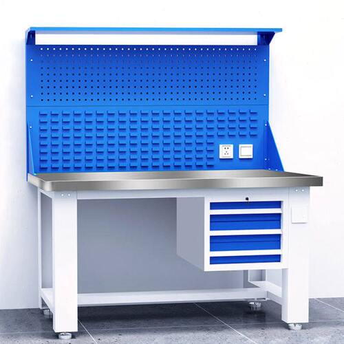 奕多美重型钳工台工作台不锈钢桌面1500*750*800吊三抽带灯架层板