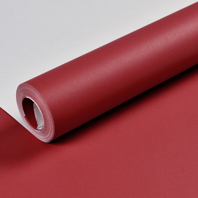 大红色墙纸深红纯色暗红玫红砖红卧D室酒红色电视背景复古红色壁