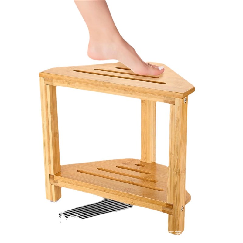 木质浴室肥皂架沐浴凳家用v拐角双层储物架实木浴室洗漱用品整理