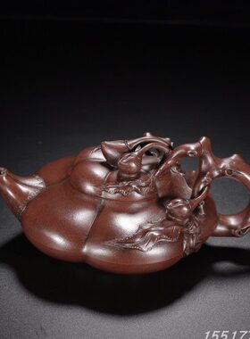 回流寿桃汪寅仙紫泥壶古董古玩茶壶老紫砂壶客厅摆件300cc
