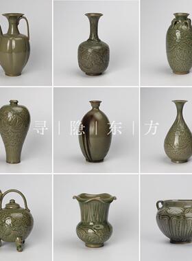 新中式样板间办公室会所展示柜博古架茶室茶柜仿宋耀州窑陶瓷摆件