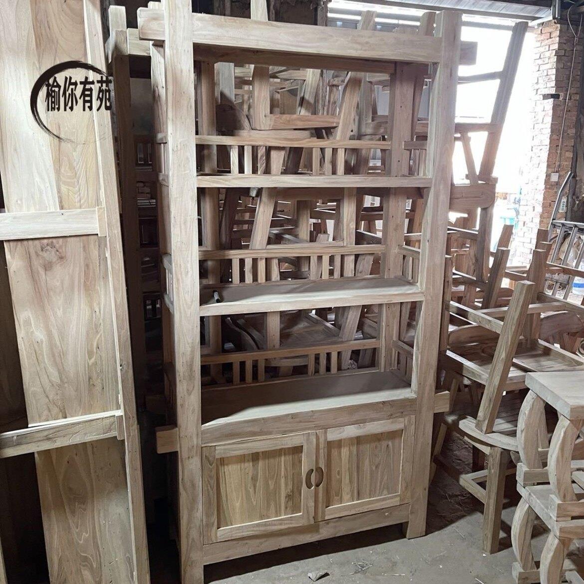 老榆木博古架全实木置物架置物架书架多宝阁展示柜白坯厂家直销
