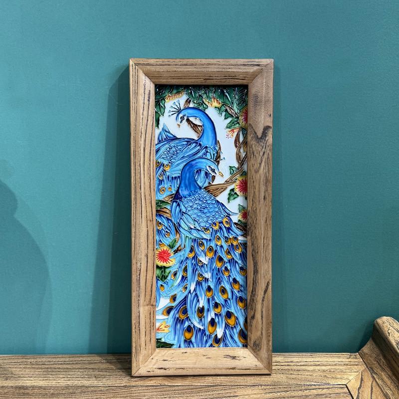 进门玄关花鸟手绘陶瓷竖版瓷板画客厅沙发背景墙壁画卧室装饰画