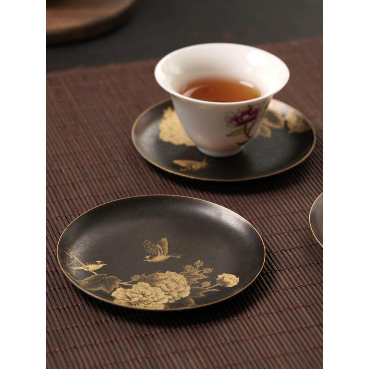 茶道覆古铜杯垫高端手工中式杯架防滑保温垫功夫茶具配件茶杯架