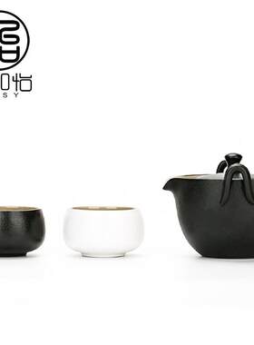 陶怡 黑陶禅风双耳手抓盖碗茶壶随手泡 普洱粗陶旅行功夫茶具特价