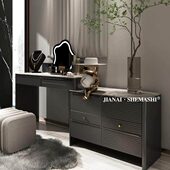 新款 极简梳妆台斗柜一体卧室北欧简约高档化妆桌可伸缩妆台木 意式