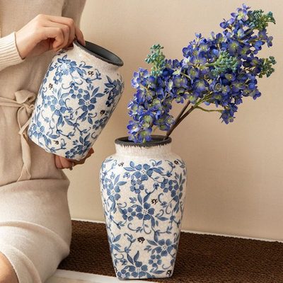 小悠家〖中式美学〗青花瓷复古冰裂纹陶瓷花瓶客厅玄关高级感摆件