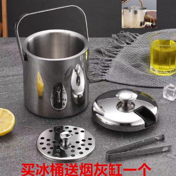 304不锈钢冰桶加厚双层手提冰粒桶酒吧商用冰镇啤酒桶保冷带冰夹