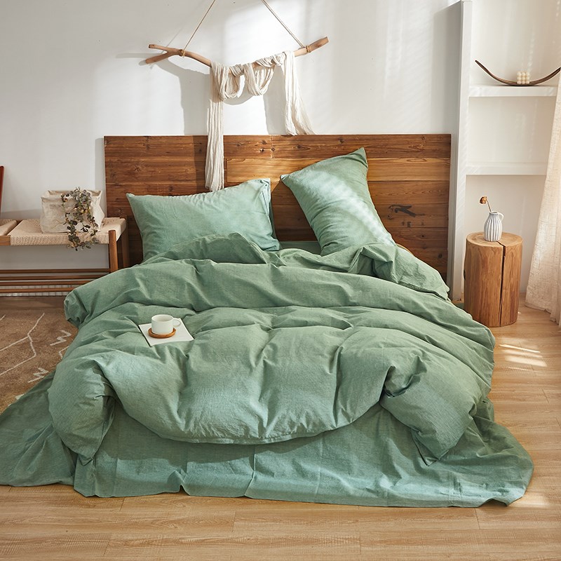 日式侘寂风白色i四件套纯水洗棉麻床品被套床笠床单学生宿舍三件