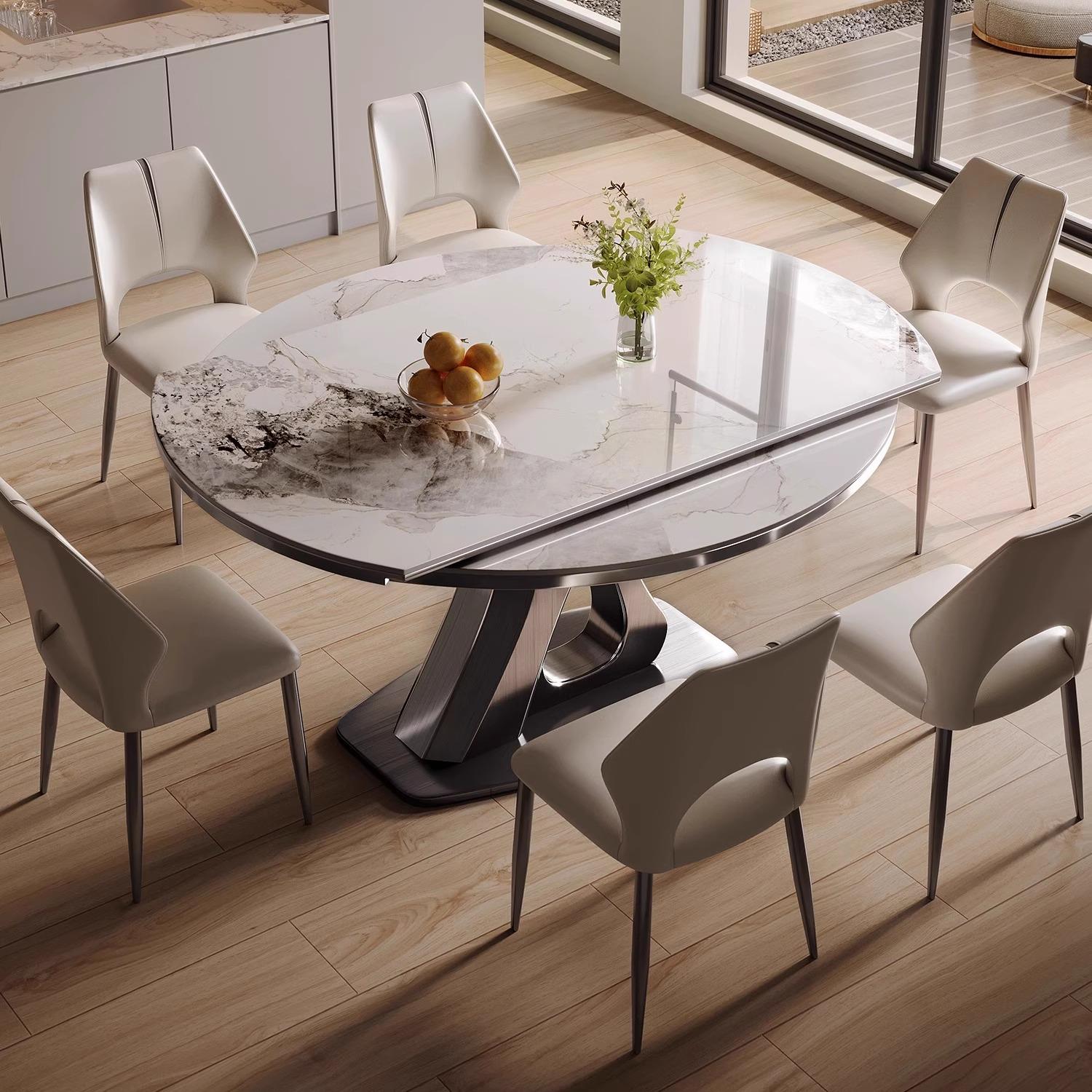 意式轻奢方圆两用岩板餐桌家用小户型新款电磁炉折叠伸缩可变圆桌