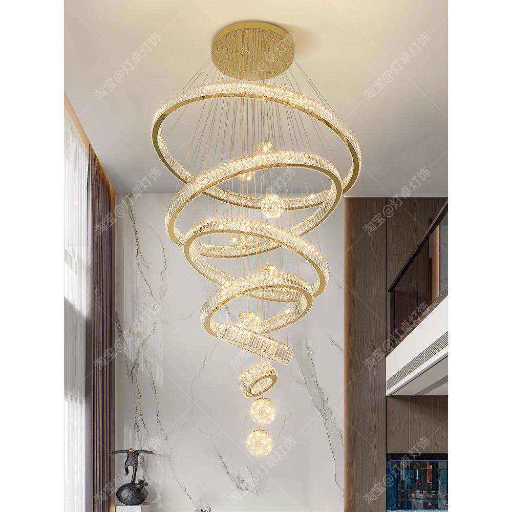 别墅中空客厅大型吊灯豪华建筑中层高水晶吉普赛双层建筑中空吊灯