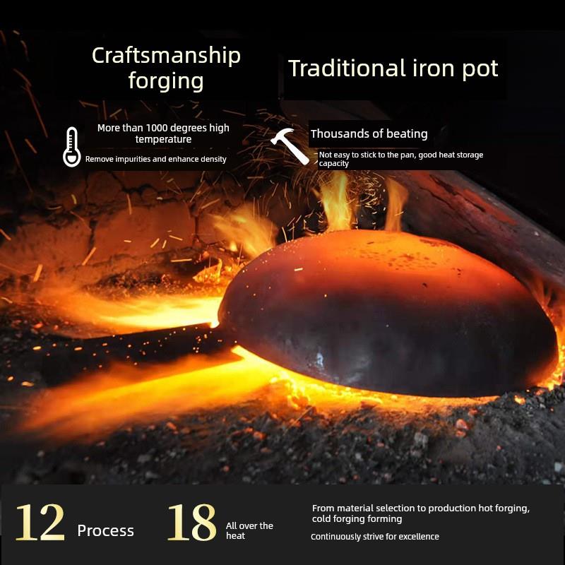 章丘大肚锅无涂层手锻铁锅家用老式不粘锅圆底锅大肚锅