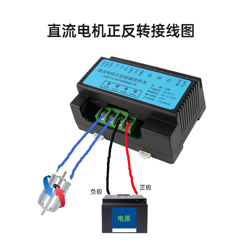 直流12V24V60V电机正反转推杆门窗升降遥控开关大功率无线控制器
