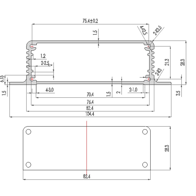 铝合金外壳铝型材壳体一体带耳固定铝壳电池盒铝盒定制开孔104*28