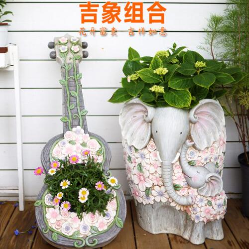 复古动物大象花盆雕塑摆件落地装饰户外花园庭院阳台别墅门口布置