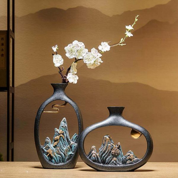 新中式客厅桌面插花花瓶轻奢高档干花装饰品办公室博古架高端摆件
