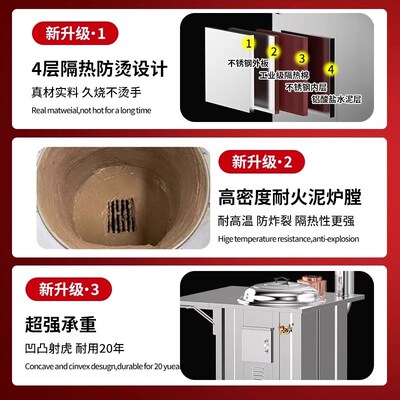 新款双折板柴火灶烧木柴家用农村大铁锅土灶台不锈钢无烟户外炉灶