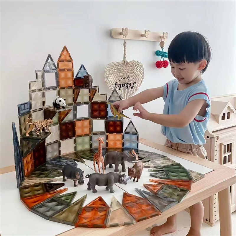 儿童磁力片钻面彩窗自然强磁积木拼图磁铁棒益智启蒙生日礼物玩具