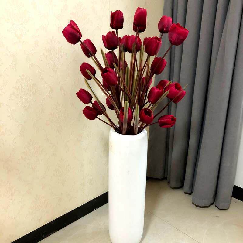 郁金香彷真花假花布料花绢花塑料花客厅落地装套装饰花卉摆设花艺