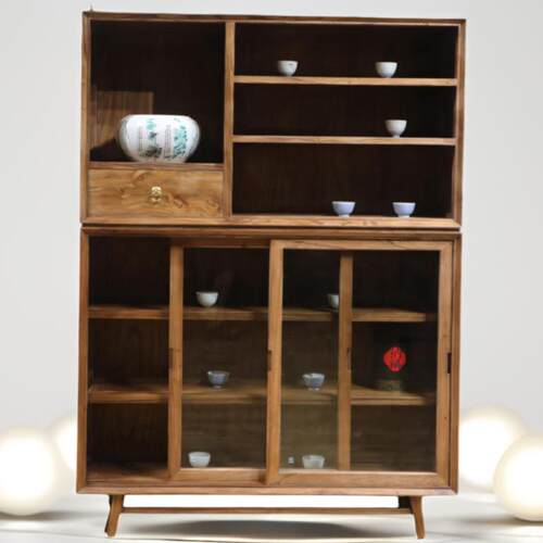 黑胡桃玻璃展示柜茶柜餐具柜北欧茶具储物柜入口柜侧柜全实木