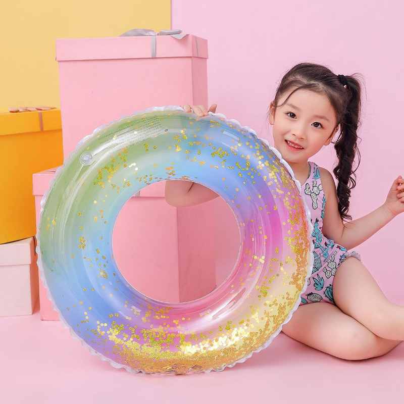 游泳圈大人渐变色彩虹翅膀成人救生圈儿童宝宝浮圈女网红加厚水泡