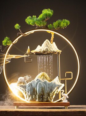 流水摆件客厅桌面假山喷泉创意雨帘造景加湿器办公室招财开业装饰