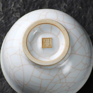 清沐堂主 月白汝窑压手杯茶养开片 中式陶瓷功夫茶具主人杯品茗杯