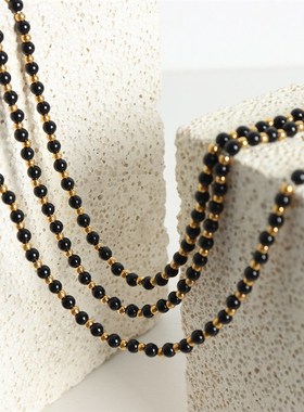 西太后跨境新款轻奢高级感小众设计黑色玛瑙手工串珠钛钢珠项链女