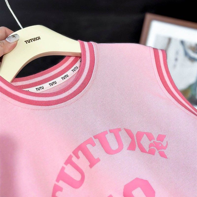 TUTU女童运动篮球衣韩版时尚夏装儿童宝宝洋气棉背心中长款无袖裙