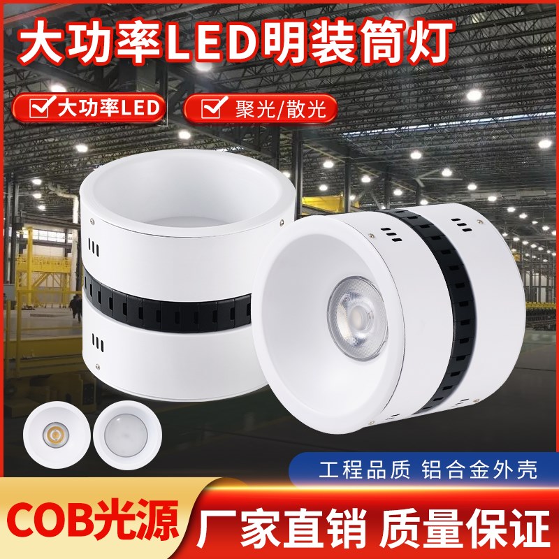 led筒灯大瓦数50W80W100W明装筒灯高地铁站商场超市酒店展厅射灯