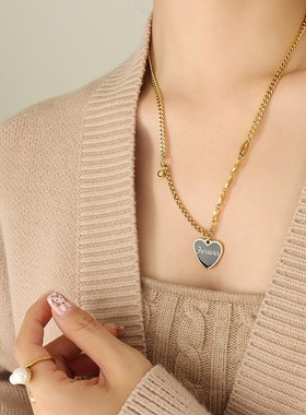 锁骨链ins性感冷淡风简约毛衣链女桃心滴油英文钢珠叠戴项链 P849