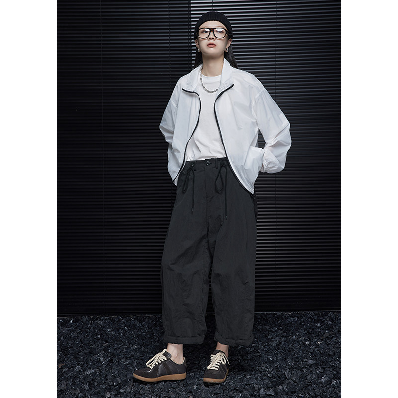 mome深灰色阔腿裤女2023新B款夏季薄款宽松垂感休闲工装九分裤