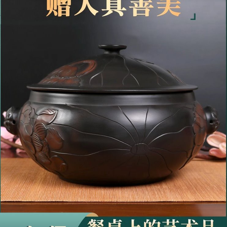 滇匠汽锅浮雕蒸汽锅云南建水紫陶汽锅砂气锅汽锅鸡汽锅 家用