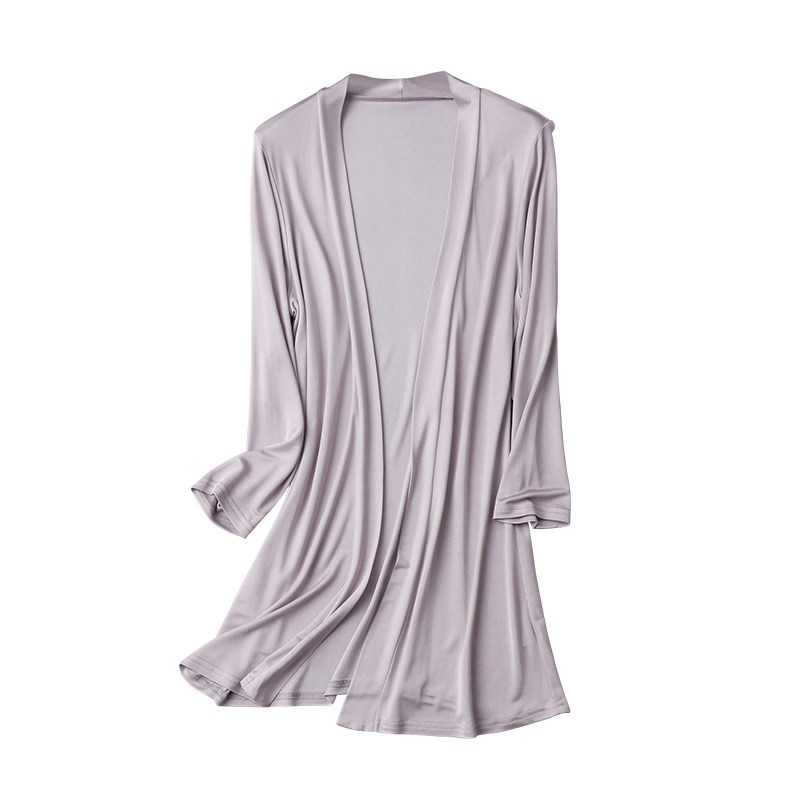 双面针织真丝薄款七分袖外套 春夏H中长款宽松开衫桑蚕丝披肩