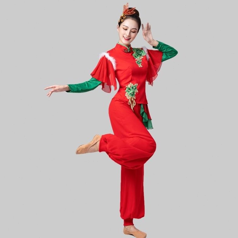 秧歌服女2022演出服新款扇子舞中国风打鼓服红色喜庆灯笼舞表演服