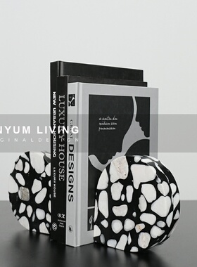 简约大理石e书档摆件家居软装饰品样板间售楼处桌面书靠摆设