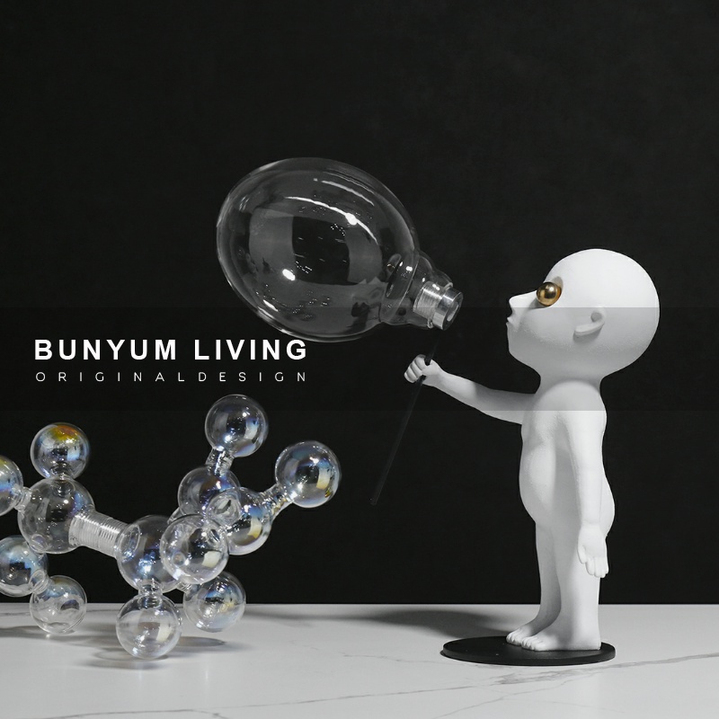 简约轻奢白色创k意艺术软装饰品小人物雕塑吹泡泡样板房间摆件