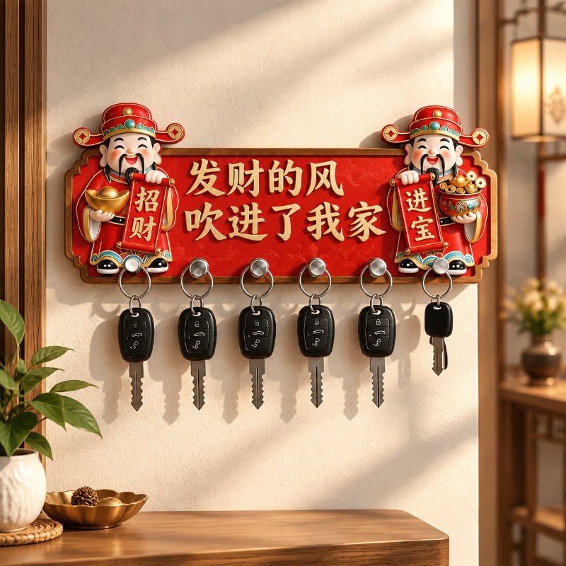 财神招财钥匙挂钩免打孔强力承重入户门玄关墙上无痕粘贴挂架粘钩