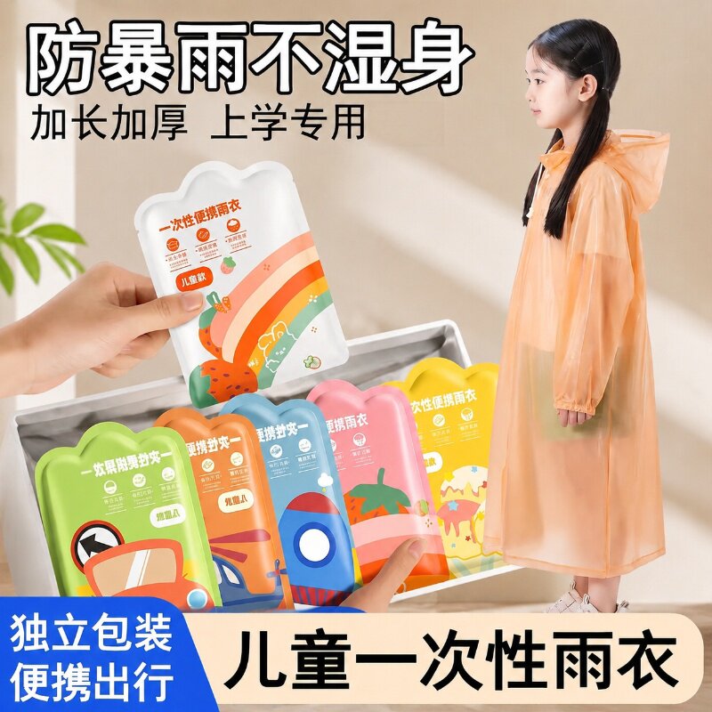 儿童一次性卡片雨衣加厚防暴雨图片