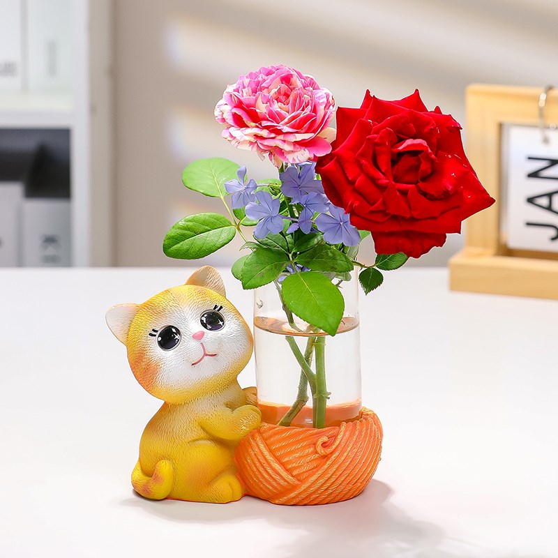 可爱兔子干花装饰玻璃试管水培花瓶花器办公室客厅桌面装饰品插花