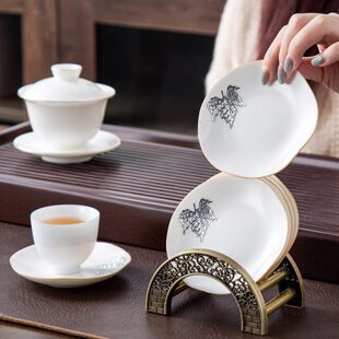 晟窑黑陶杯垫粗陶功夫茶具杯子隔热垫创意茶杯托垫带架子茶道配件