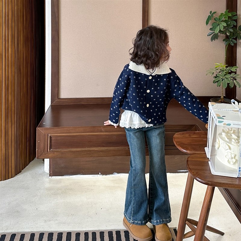 女童微喇叭牛仔裤直筒宽松加绒显瘦长裤童装儿童中大童秋冬阔腿