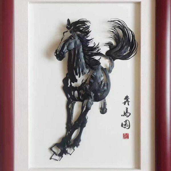芜湖储氏铁画奔马图双马图马到成功家居装饰挂画安徽特有手工艺品