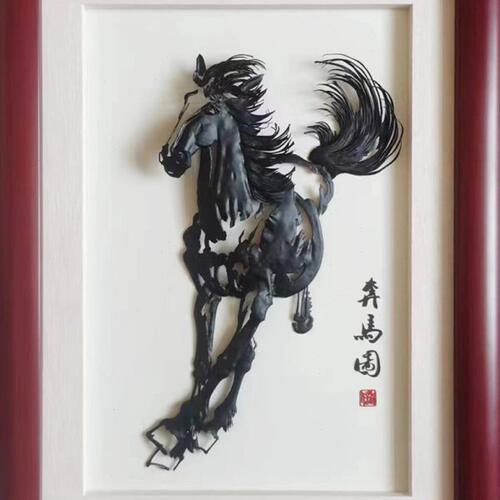 芜湖储氏铁画奔马图双马图马到成功家居装饰挂画安徽特有手工艺品