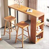 北欧阳台实木隔断长条吧台桌家用靠窗防腐木休闲靠墙高脚桌椅一体