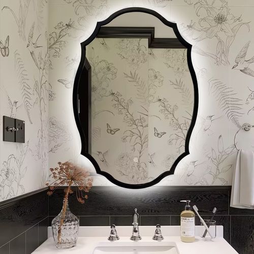 法式复古椭圆形黑色中古风浴室镜子壁挂镜装饰镜框卫生间浴镜智能