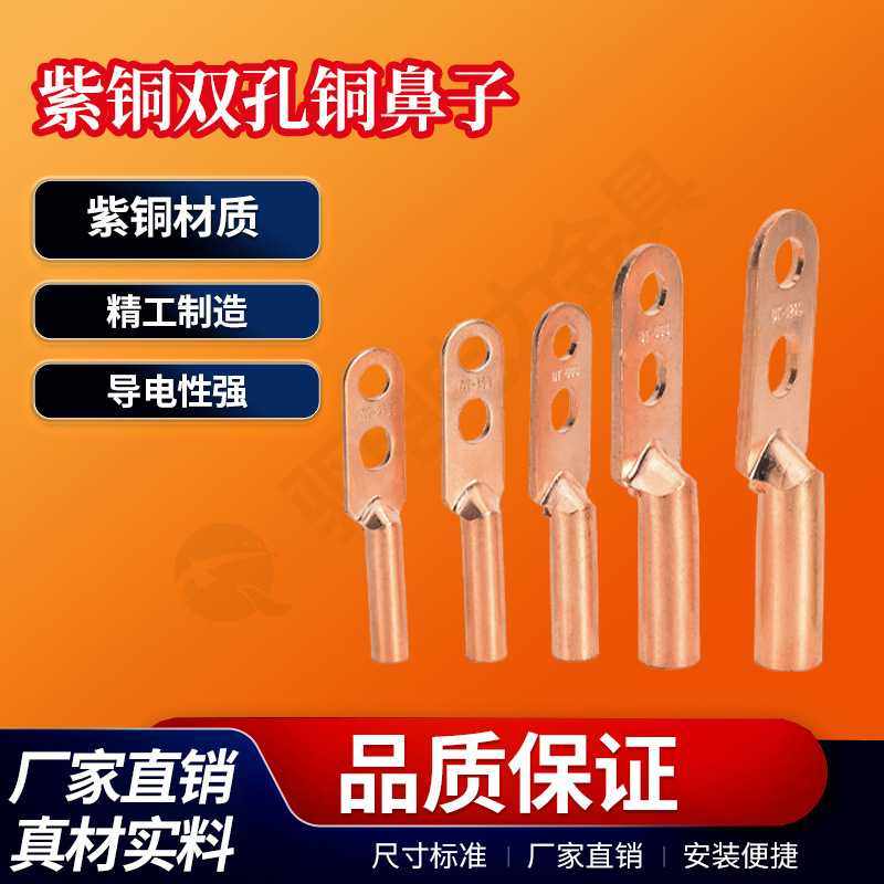 直销双孔铜鼻子DTS镀锡双孔铜鼻子铜接头端子纯紫铜堵油型