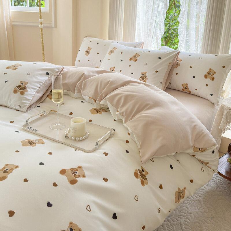 A类母婴级小清新超柔印花水洗棉四件套被套罩宿舍床上床单三件套4