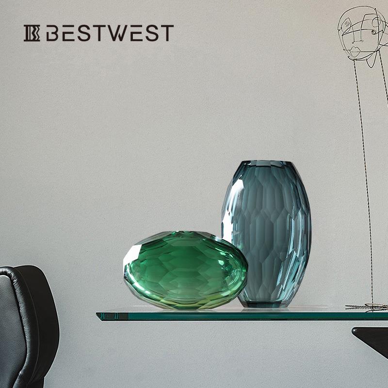 博西家居现代简约几何切割棱形玻璃花瓶加厚款水培花器软装摆件