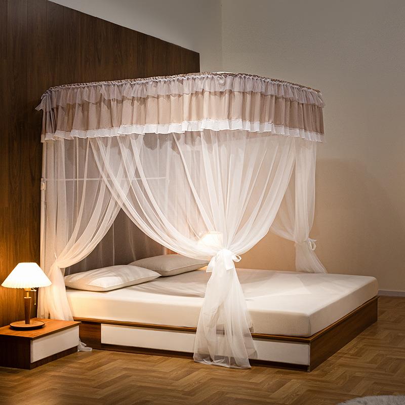 2025夏季伸缩支架法式花边一体落地蚊帐家用宫廷坐床防尘防摔蚊帐